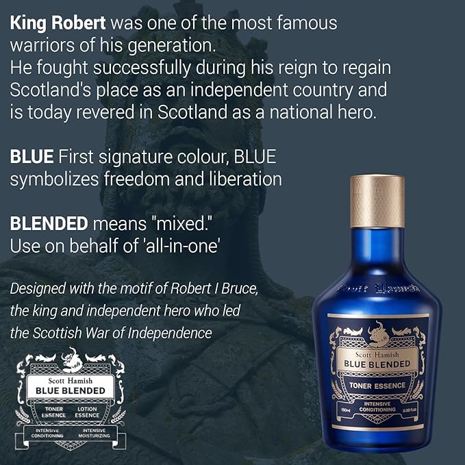 Scott Hamish Blue Blended Toner Essence - Men Facial Toner Essence with Hyaluronic Acid & Amino Acid - Hydrating Toner Restore Vitality – All in One Face & Aftershave, 6.09 fl.oz.