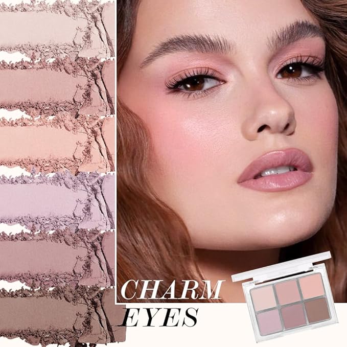 6Colors Glitter Matte Eyeshadow Palette, Natural Nude Brown Purple Coffee Shimmer Sparkly Eye Shadow Makeup, Warm Pastel Eyeshadows Palette, Long Lasting, Natural-Looking Women Girls Eye Shadow 01
