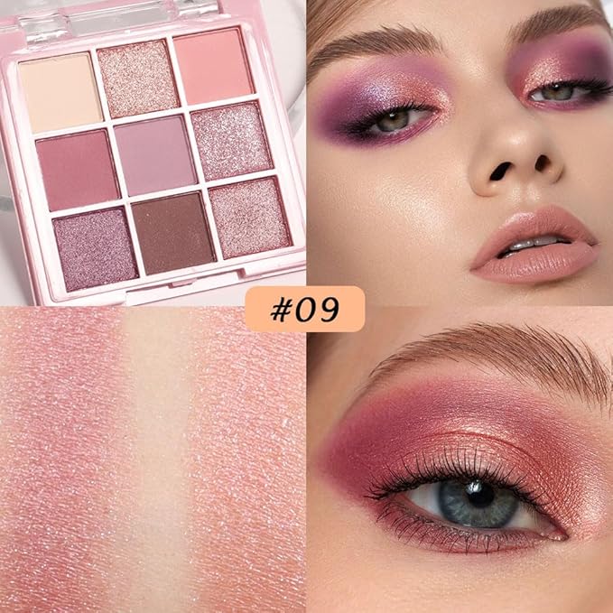 9 Colors Colorful Eyeshadow Palette Makeup,Rose Gold Brown Purple Nude Matte Shimmer Neutral Eye Shadow Powder Palette,Naturing-Looking Long Lasting Waterproof