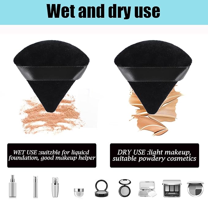 8 Pcs Cotton Powder Puff Face,JASSINS Triangle super soft Both dry and wet Makeup Setting Puff,For Concealer/Loose Powder/Body Powder/Foundation/Blush Makeup Sponge Set (Black)