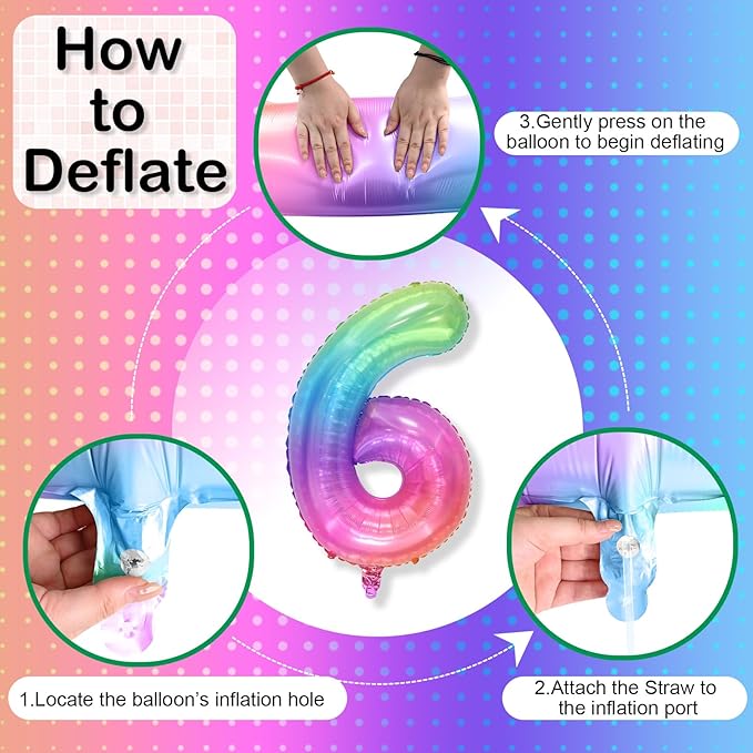 40 Inch 6 Balloon Number, Large Rainbow Foil Number 6 Balloons Birthday Party Decor, Helium Mylar Self Inflating Pastel Colorful Multicolor Balloon for Girls Kids 6th Birthday Anniversary Decorations