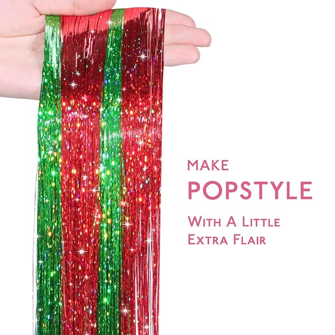 WENNALIFE Hair Tinsel for Girls, Chrismas Gold Fairy Hair 1200 Strands 6PCS 48 Inch Heat Resistant Glitter Tinsel Hair Extensions Kit Christmas Gift Sparkle Strands