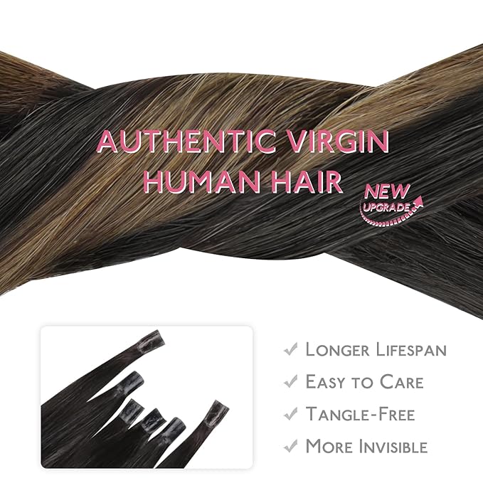 WENNALIFE U Tip Hair Extensions Human Hair, 50g 50s 24 Inch Balayage Dark Brown Mixed Chestnut Brown Remy Hair Extensions K Tip Hair Extension Real Human Hair Invisible Straight Keratin Hair Extension
