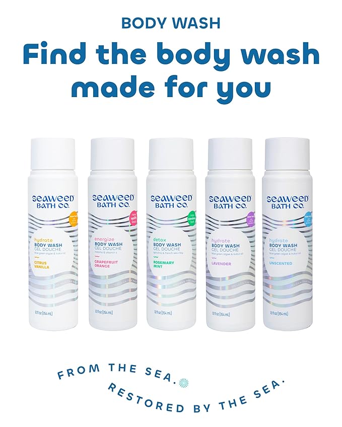 Seaweed Bath Co. Energize Body Wash - Grapefruit Orange | Foaming Shower Gel Cleanser with Natural Ingredients | Vegan, Paraben and Sulfate Free | For Women and Men | 12 oz (Pack of 2)