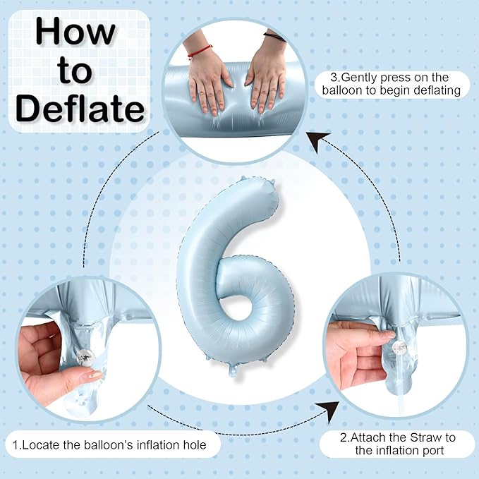 40 Inch 6 Balloon Number, Large Pastel Baby Sky Blue Foil Number 6 Balloons Birthday Party Decor, Light Powder Blue Helium Mylar Self Inflating Balloon for Boys Kid 6th Birthday Anniversary Decoration