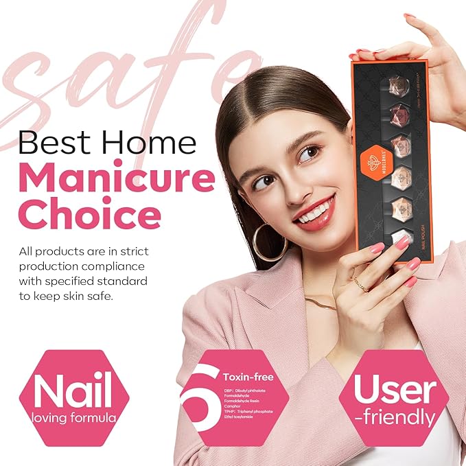 modelones Red Nail Polish Set 6 Colors, Nude Gold Burgundy Glitter Quick Dry Sparkle Mini Manicure Kit DIY Nail Art Salon Home Christmas Gifts for Women Girls