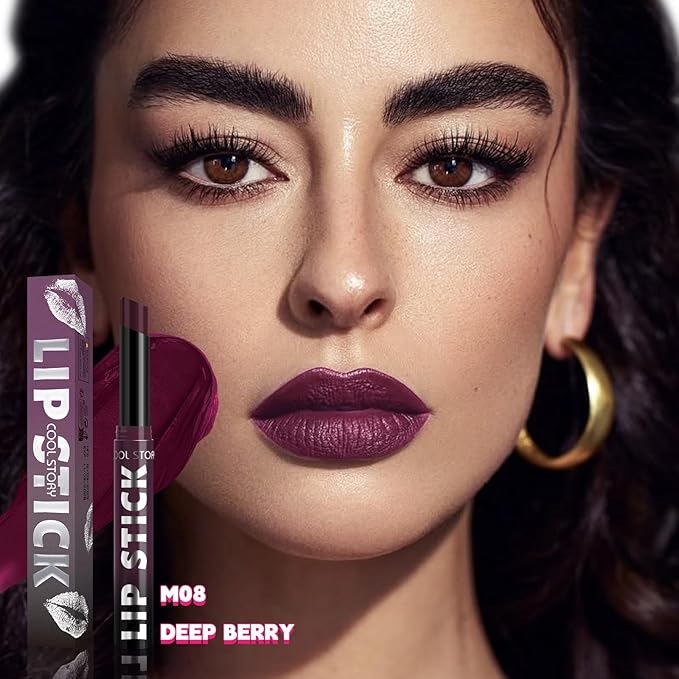 COOL STORY Matte Lipstick Lightweight Blurring Formula with High Impact Pigment, Long-lasting, 0.07 oz (Deep Berry)