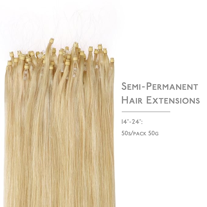 WENNALIFE Microlink Hair Extensions Human Hair, 50g 50s 18 Inch Light Blonde Highlighted Golden Blonde Remy Hair Microbead Micro Link Microloop Microring Invisible Straight Natural Fusion Installation