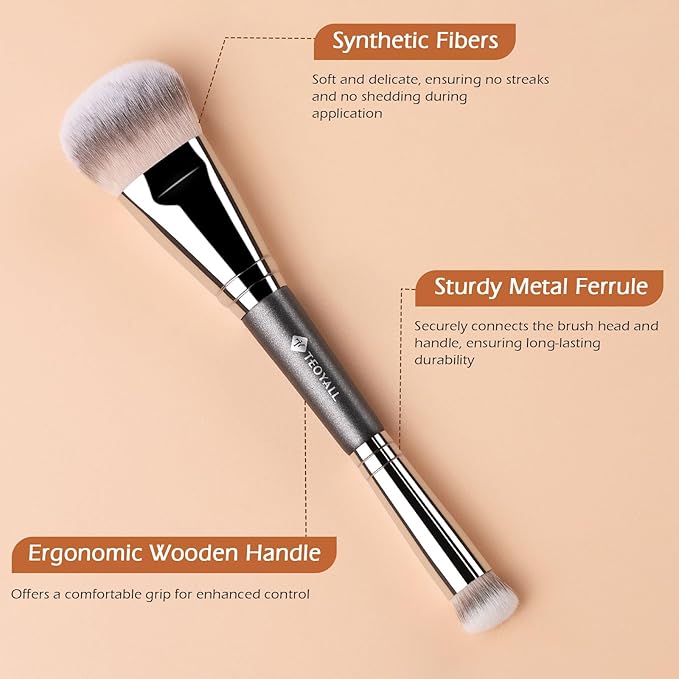 TEOYALL Dual-Ended Contour Concealer Brush, Sculpting Defining and Angled Under Eye Synthetic Bristles for Liquid Cream Powder