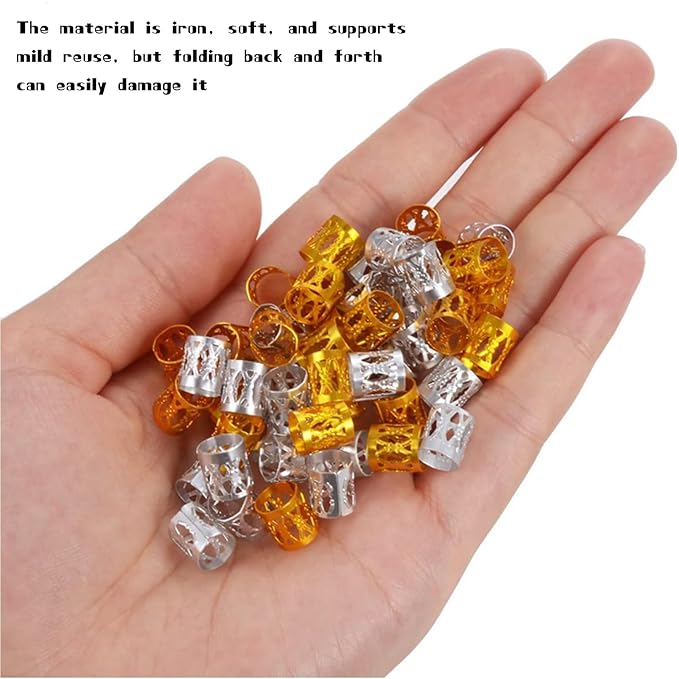 106 Pcs Gold Silver Hair Braids Dreadlock Beads Non-Piercing Ear Clip Jewelry Accessories for Women Men Styling Tools US204