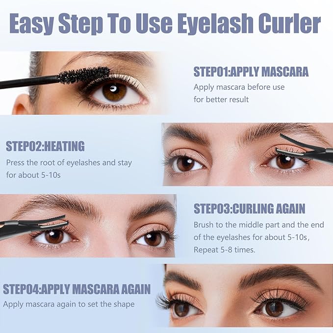 Heated Eyelash Curlers - 2 in 1 Clip- Type Heated lash Curler Best Seller Electric Eyelash Curler LED Display 3 Temp Settings for Makeup Tools USB Rechargeable Natural Curling 24H Long Lasting AD