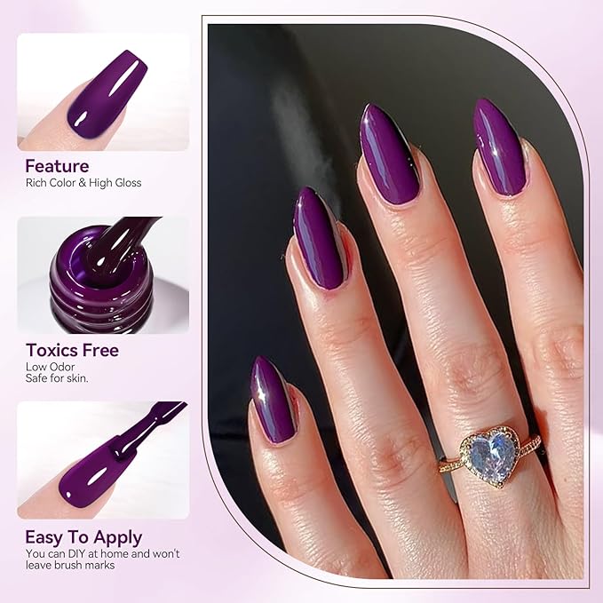 BORN PRETTY Purple Gel Nail Polish Set 6 Colors Lavender Purple Dark Purple Gliiter Nail Gel Kit Soak Off Nail Art Manicure Design Home Salon Holiday Gift
