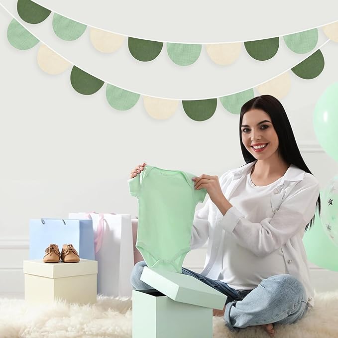 2 Sets of Sage Green Half Round Banner 18Pcs Nursery Garland Flags Olive Green Fabric Semicircle Streamers for Baby's Room Decor Kids Jungle Safari Summer Birthday Baby Shower Boho Party Decorations