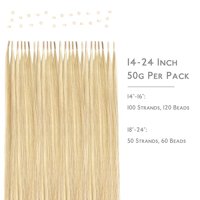 WENNALIFE I Tip Hair Extensions Human Hair, 50g 50s 18 Inch Light Blonde Highlighted Golden Blonde Remy Itip Human Hair Extensions Invisible Itips Straight I Tips Fusion Extensions Real Human Hair