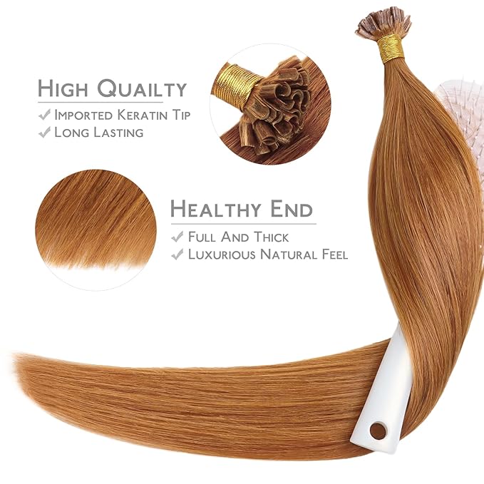 WENNALIFE U Tip Hair Extensions Real Human Hair, 50g 50s 16 Inch Auburn Ginger Remy Hair K Tip Invisible Straight Keratin Bond Hot Fusion Hair