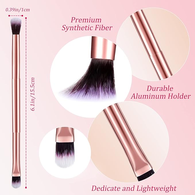 12 Pcs Eyeshadow Smudge Brush 2 in 1 Eyeshadow Double Ended Concealer Brush Under Eye Small Soft Firm Pointed Foundation Makeup Applicator for Blending Liner(Rose Gold)