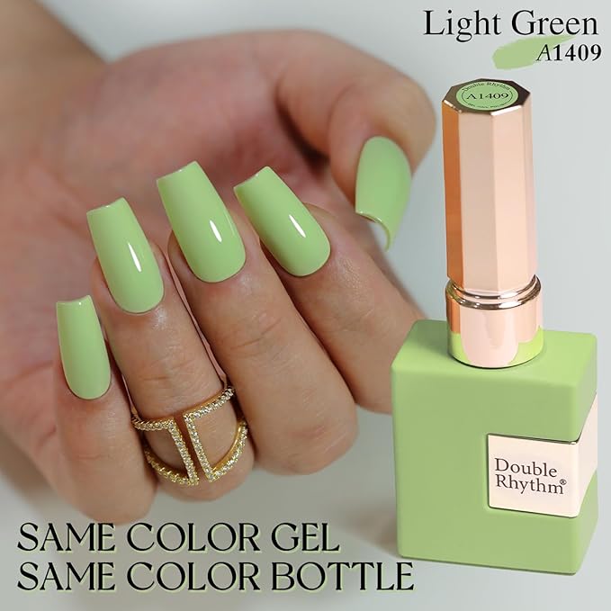 Double Rhythm 15ML Gel Nail Polish Pure Sheer Same Color Same Bottle Soak Off Gel Polish Art Manicure Salon DIY at Home for Women (Green-A1409)