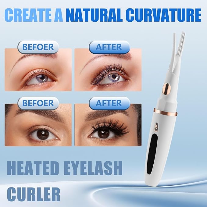 Heated Eyelash Curlers - 2 in 1 Clip- Type Heated lash Curler Best Seller Electric Eyelash Curler LED Display 3 Temp Settings for Makeup Tools USB Rechargeable Natural Curling 24H Long Lasting 9A