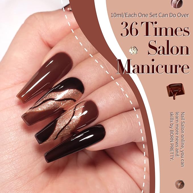Born Pretty Fall Winter Gel Nail Polish Burgundy Wine Red Caramel Brown Coffee Autumn Gel Polish Set Gel Nail Kit Christmas Gift Nail Art Manicure Collection 6PCS 7ML
