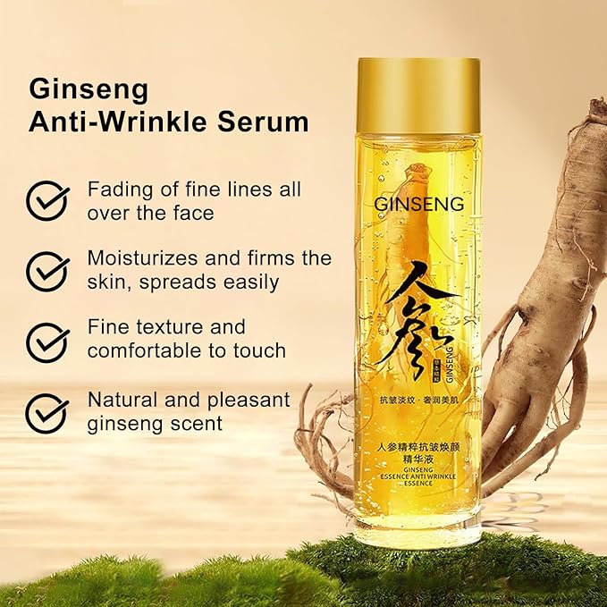 Ginseng Essence Anti-Wrinkle Serum, Hydrating & Firming Face Oil with Ginseng Root Extract, Korean Herbal Ginseng Anti Aging Serum for Smoother Skin Reduce Fine Lines (4.05 fl oz * 2PCS)
