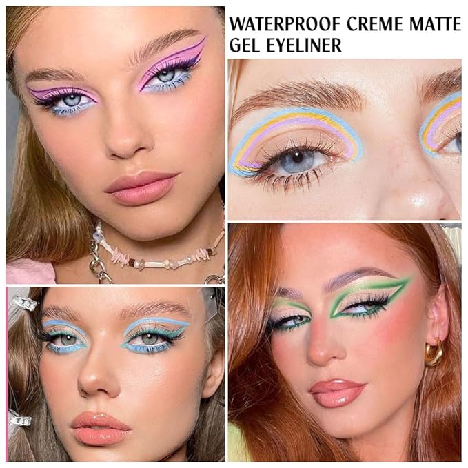 evpct 12Pcs Colored Matte Gel Eyeliner Pencils Set for Women, Green Blue White Black Auburn Yellow Orange Eyeliner Waterline Waterproof lapiz de ojos delineador de ojos contra el agua eye liner Makeup