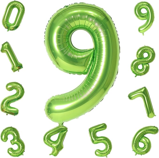 40 Inch Balloon Number 9 Green, Large Foil Number Balloons Set 0-9, Digital 9 Helium Balloons for Girls Boys Men Women 9th Jungle Football Birthday Anniversary Graduation Christmas Party Decoration