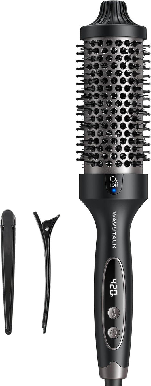 Wavytalk Thermal Brush Blowout Boost Grande, 1.77 Inch Heated Round Brush for Long Hair, Tourmaline Ceramic Negative Ion Technology Reduce Hair Damage, Dual Voltage Black