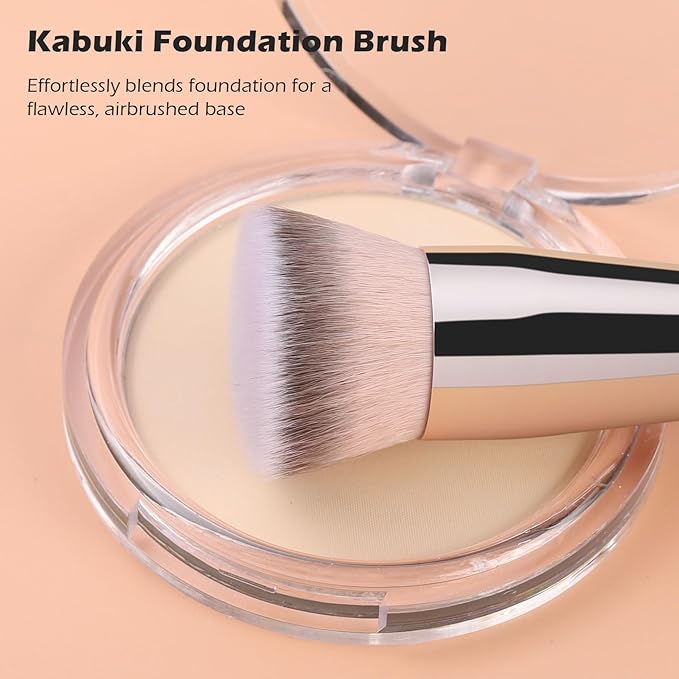 TEOYALL Dual-Ended Foundation Contour Brush, Flat Top and Angled Synthetic Bristles for Bronzer Liquid Cream Powder
