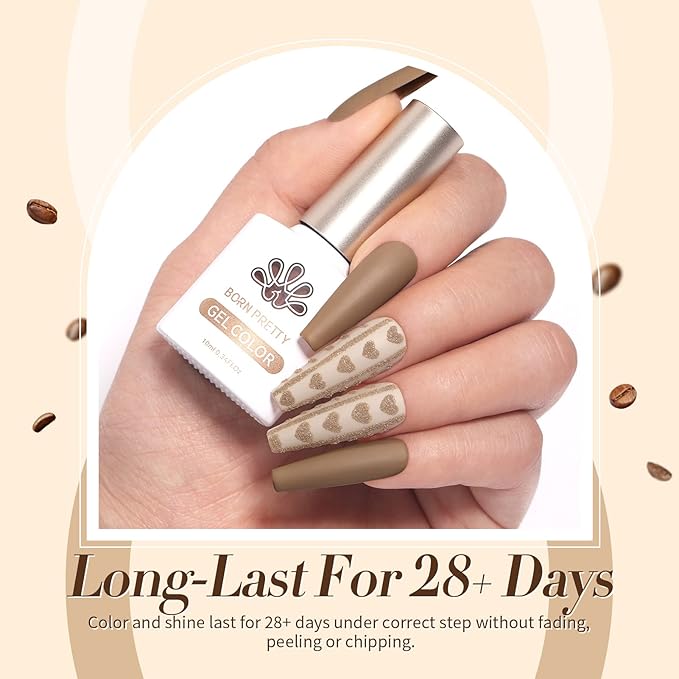 Born Pretty Gel Nail Polish 6 Colos,Nude Brown Skin Tone,Roasted Chestnuts Chocolate Gel Polish Collection Neutral Beige Khaki Gel Polish Kit All Seasons Nail Art Manicure DIY for Home Salon