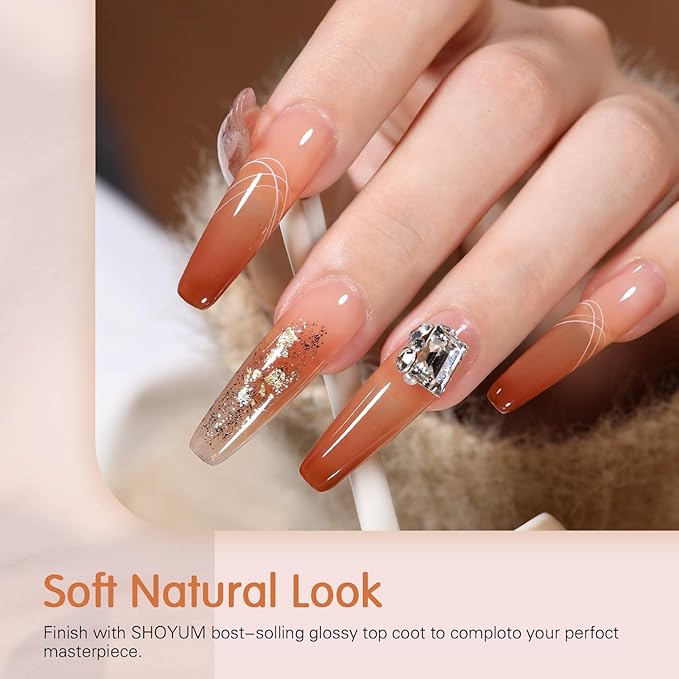 Fall Gel Nail Polish Set: 6 Colors Jelly Pumpkin Semi-transparent Natural Sheer Gel Nail Kit, Soak Off
