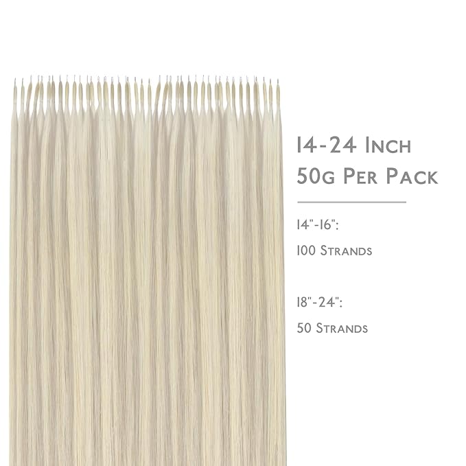 WENNALIFE Nano Bead Hair Extensions Human Hair, 50g 100s 16 Inch Ash Blonde Highlighted Platinum BlondeReal Human Hair Extensions for Women Invisible Nano Ring Hair Extensions Remy Hair Extensiones