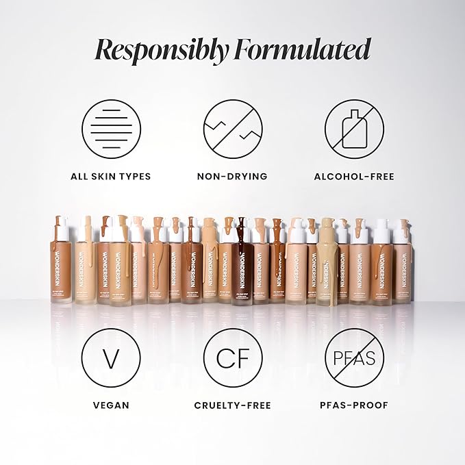 Wonderskin Hyper-Bond Serum Foundation – Waterproof, Transfer-Proof, 24HR Longwear Face Makeup with Niacinamide & Hyaluronic Acid – Lightweight, Natural Finish, Vegan & Cruelty-Free (Allure)
