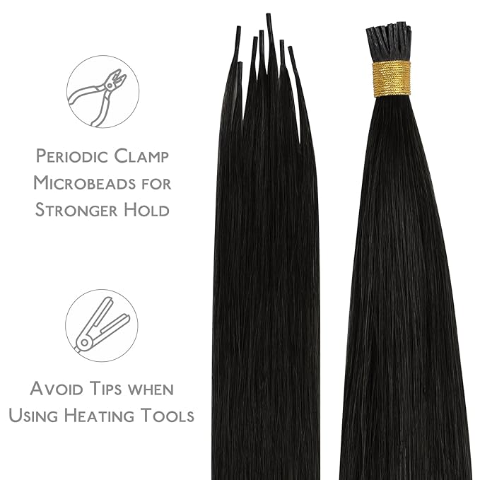 WENNALIFE I Tip Hair Extensions Real Human Hair, 100g 100s 18 Inch Natural Black Remy Itip Human Hair Extensions Invisible Itips Straight I Tips Cold Fusion Extensions