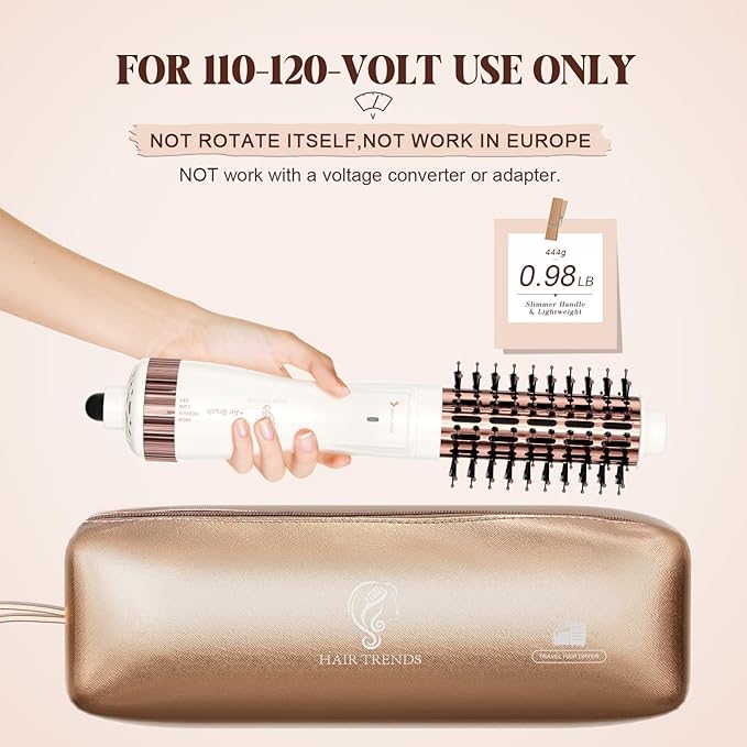 1.5 Inch Barrel Round Brush Blow Dryer (2.8’’ Plus Bristles), Negative Ionic One Step Volumizer Dryer, 4-in-1 Hot air Brush-Not for Europe Travel
