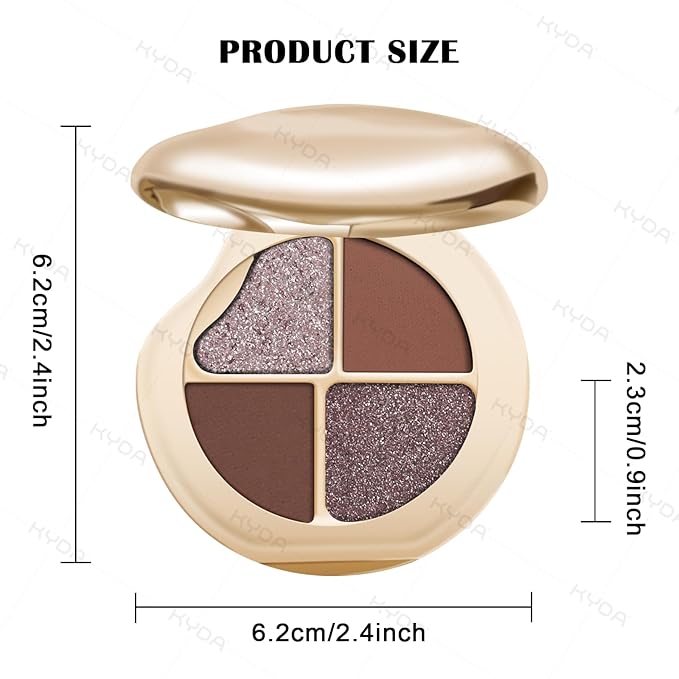 KYDA 4 Colors Eyeshadow Palette, Plum Matte Eyeshadow, Pearl Metallic Glitter Makeup Palette, High Pigment Pressed Powder Eye Makeup for Old Women, Lasting Blendable Pink Eyes Shadow, Pink Purple