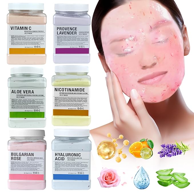 Jelly Mask for Facials Professional, Hydrating & Moisturizing Peel-Off Natural Gel Face Mask SkinCare, Professional Spa Use Jelly Face Masks, Deep Hydration & Glow 23 Fl Oz (6 Jar)