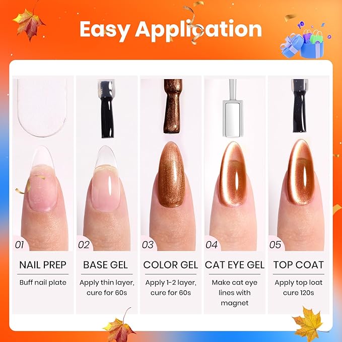 beetles Gel Polish Golden Mirage Cat Eye Gel Nail Polish Set - 6 Colors Pink Red Brown Green Blue Glitter Fall Gel Nail Kit, Magnetic Shine Soak Off UV Gel for Salon DIY Manicure Gift for Women