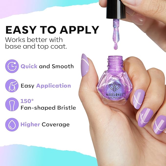 modelones Chameleon Nail Polish Set 6 Colors, Green Glitter Pink Blue Purple Holographic Quick Dry Mini Nail Lacquer Kit Gray Aurora Shimmer DIY Nail Art Manicure Gift For Women Girls