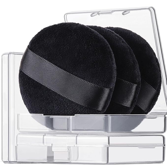 Teenitor 3Pcs Powder Puffs for Face Powder 2.36 Inch, Makeup Powder Puff for Loose and Pressed Powder, Face Powder Puff with Case, Black