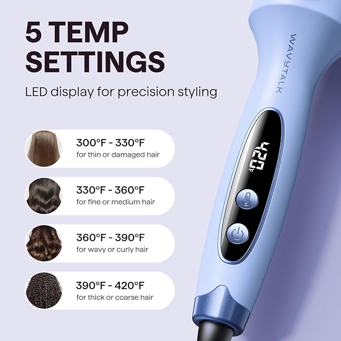 Wavytalk Blowout Boost Thermal Brush, 1.5 inch Heated Round Brush for Blowout Look, Negative Ion Technology, Ceramic Tourmaline, 5 Temperature Settings, Dual Voltage, Blue