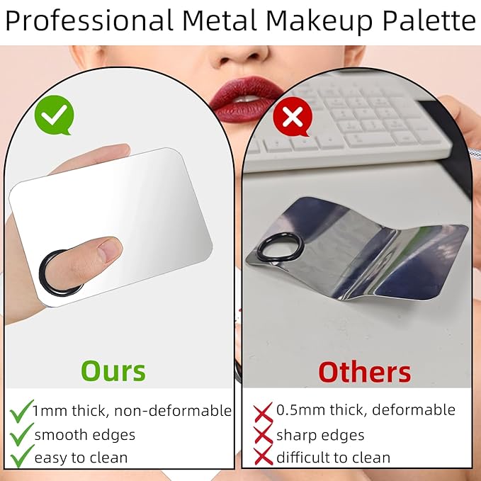 2 Set Makeup Mixing Palette,Stainless Steel Makeup Palette with Spatula Professional Make up Artist Must haves,Suitable for Mixing Foundation Make up Eye Shadow and Nail 