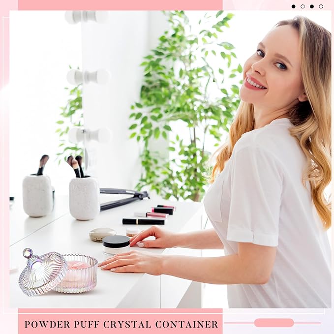 Tioncy 3 Pcs Large Body Powder Puff and Container Powder Container with Puff Crystal Case Soft Washable Reusable Velour Face Body Glitter Wet Dry Makeup(Simple,Dazzling)