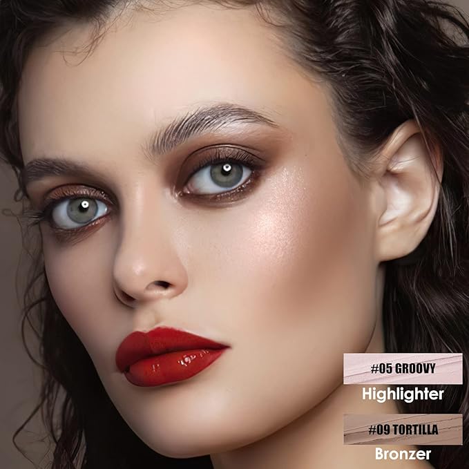 FOCALLURE 2 Pcs Mineral Cream Contour Stick,Moisturize Highlighter and Bronzer Pen,Non Stick Face Brightens & Shades Pencil,Long Lasting & Smooth Gliding Face Illuminator Makeup,Fair