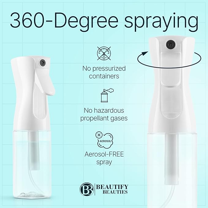 BeautifyBeauties Hair Spray Bottle – Ultra Fine Continuous Water Mister for Hairstyling, Cleaning, Plants, Misting & Skin Care (Black, 6.8 Ounces)