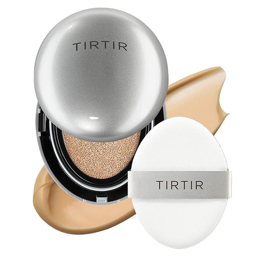 TIRTIR Mask Fit Aura Silver Cushion Foundation | Semi-glow Finish, Natural Coverage, Moisturizing, Lightweight, Korean cushion foundation (#31N French Beige, Full Size, 0.63 Fl Oz)