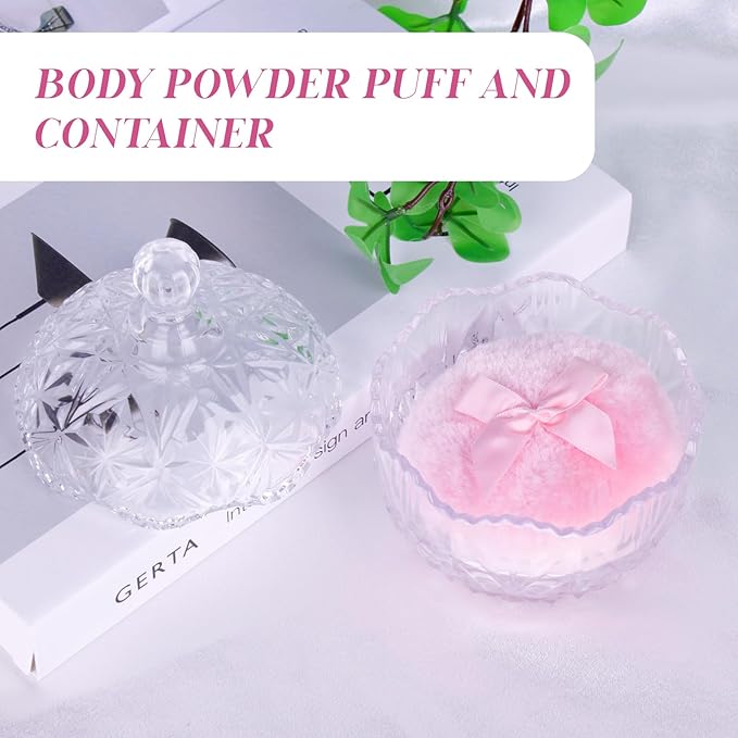 Large Body Powder Puffs and Containers, Crystal Clear Powder Container with Soft Power Puffs, Reusable Dusting Powder Case with Washable Velvet Face Body Glitter Puffs Wet and Dry Makeup