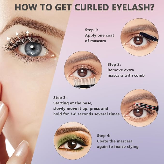 Heated Eyelash Curler - Eyelash Curlers Heated 4 Temperature Modes| Rechargeable Electric Eyelash Curler Pro| Heated Lash Curler for Women with Eyelash Comb Heat up in 8s Anti-Burn Design (Black A)