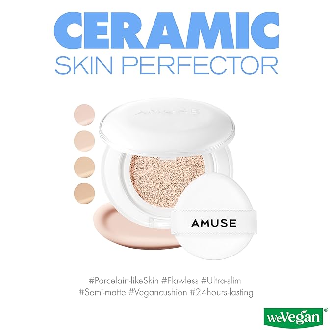 Amuse SEOUL Ceramic Skin Perfector Cushion Foundation | Long-lasting, Lightweight, Semi-matte, Flawless Coverage, Hypoallergenic, Vegan, Korean Beauty (15g / 0.52oz.) (1.5 NATURAL)