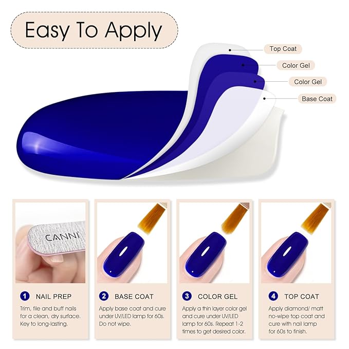 CANNI Royal Blue Gel Nail Polish – Classic Deep Navy Blue UV LED Soak Off High Gloss, Long Lasting Nail Polish Gel for Salon and Home Manicure