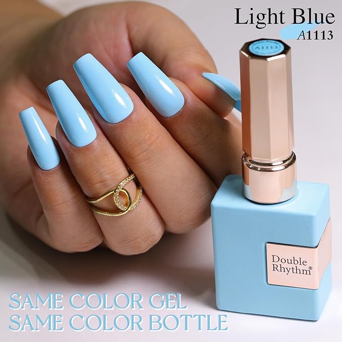 Double Rhythm 15ML Gel Nail Polish Pure Sheer Same Color Same Bottle Soak Off Gel Polish Art Manicure Salon DIY at Home for Women (Light Blue-A1113)
